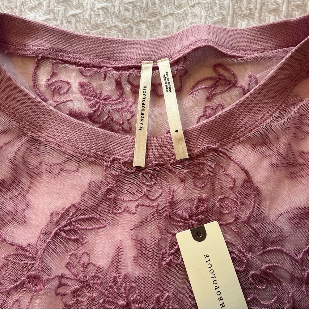 Anthropologie Lavender Sheer Embroidered Floral Blouse - Picture 4 of 6